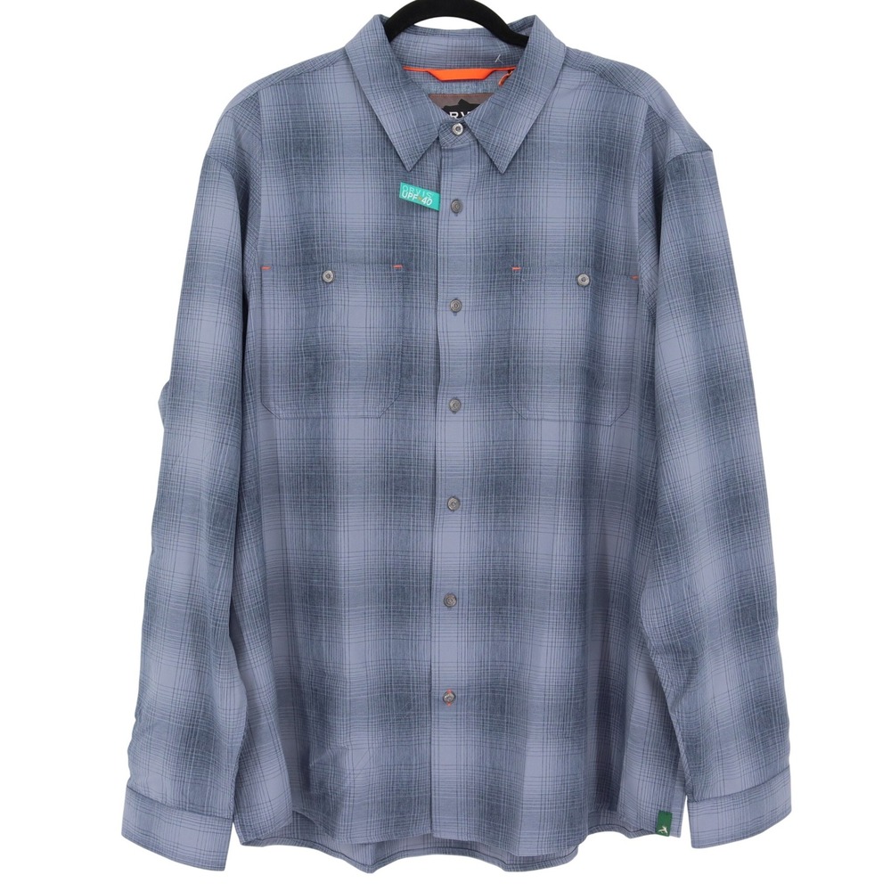 Orvis Outdoor Performance Plaid Shirt Sz XL Blue Gray UPF 40 Long Sleeve Button